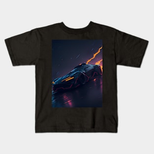 Dark Neon City Sports Car Kids T-Shirt